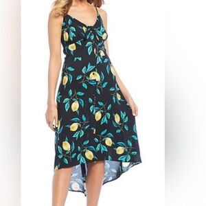 Jessica Simpson Shana Lemon Print Midi Dress | Tie Front, Button Down | Size L